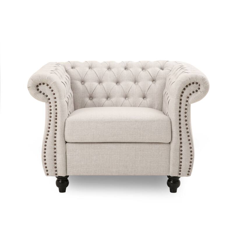 Westminster Chesterfield Club Chair by Christopher Knight Home - Beige+Woven Polyester