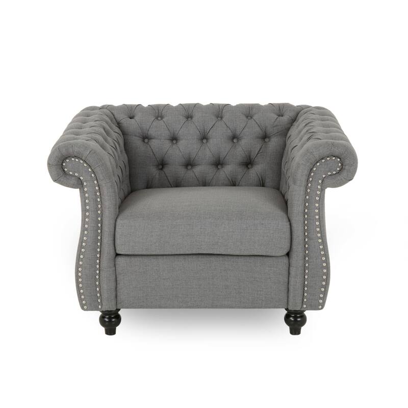 Westminster Chesterfield Club Chair by Christopher Knight Home - Dark Gray+Woven Polyester