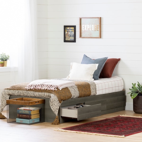South Shore Volken Mates Bed with Drawers, Gray Maple Size - Twin