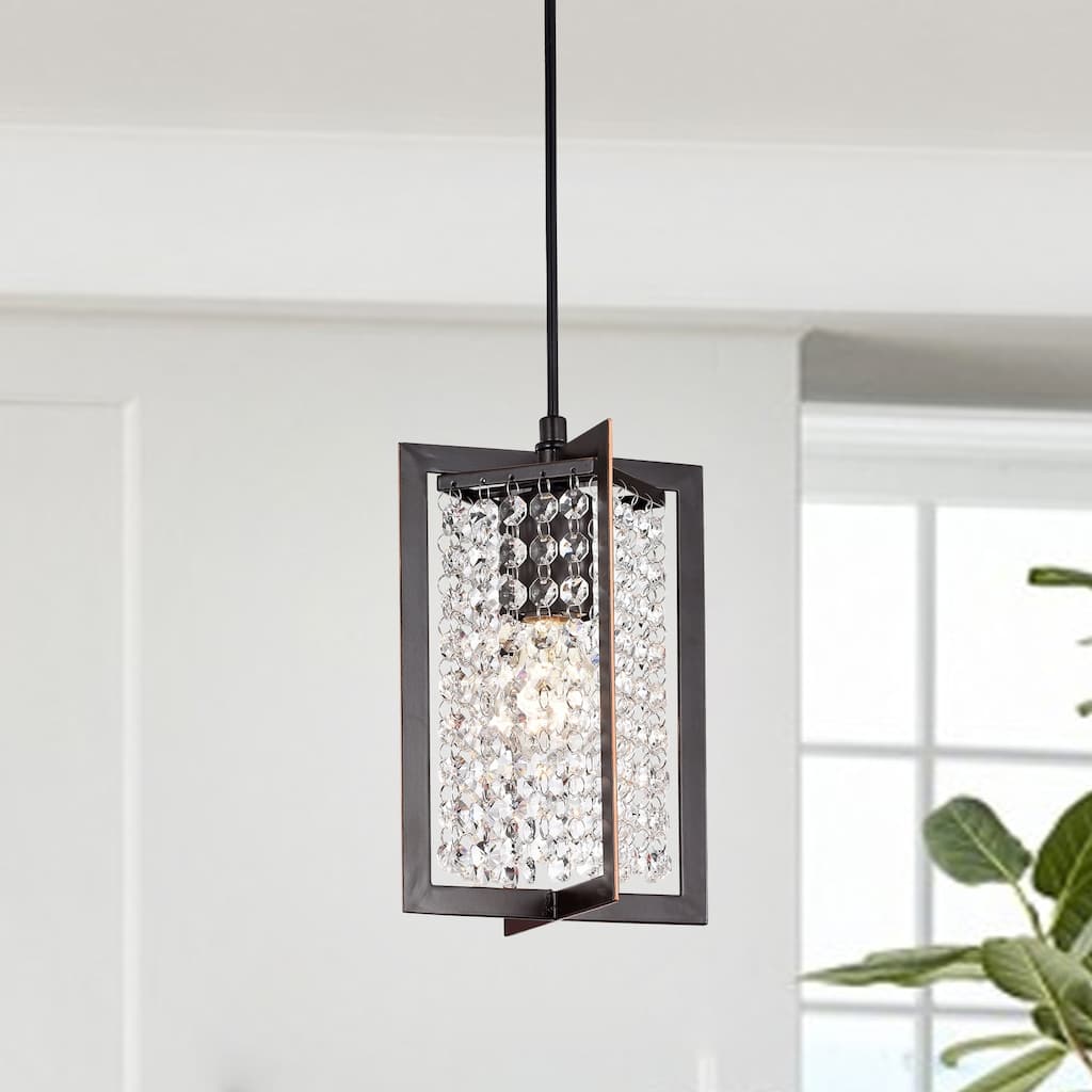 Lestin Oil Rubbed Bronze 1-light Pendant with Crystal Shade
