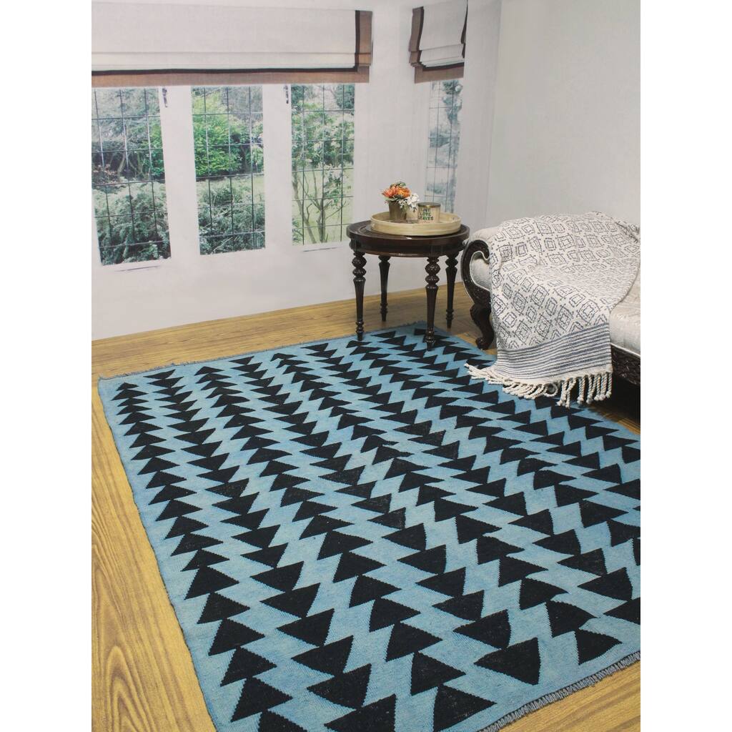 Noori Rug Elan Overdyed Kilim Aylin Blue/Black Rug - 5'3" x 6'9"
