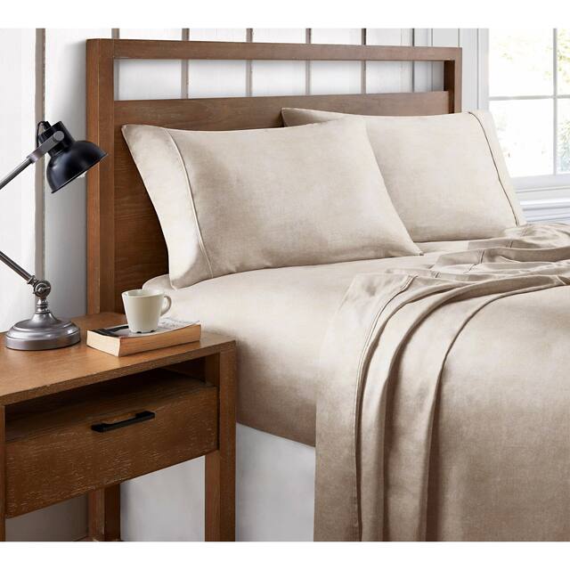 Brielle Home 100-percent Organic Cotton Heather Printed Sheet Set - Taupe - King