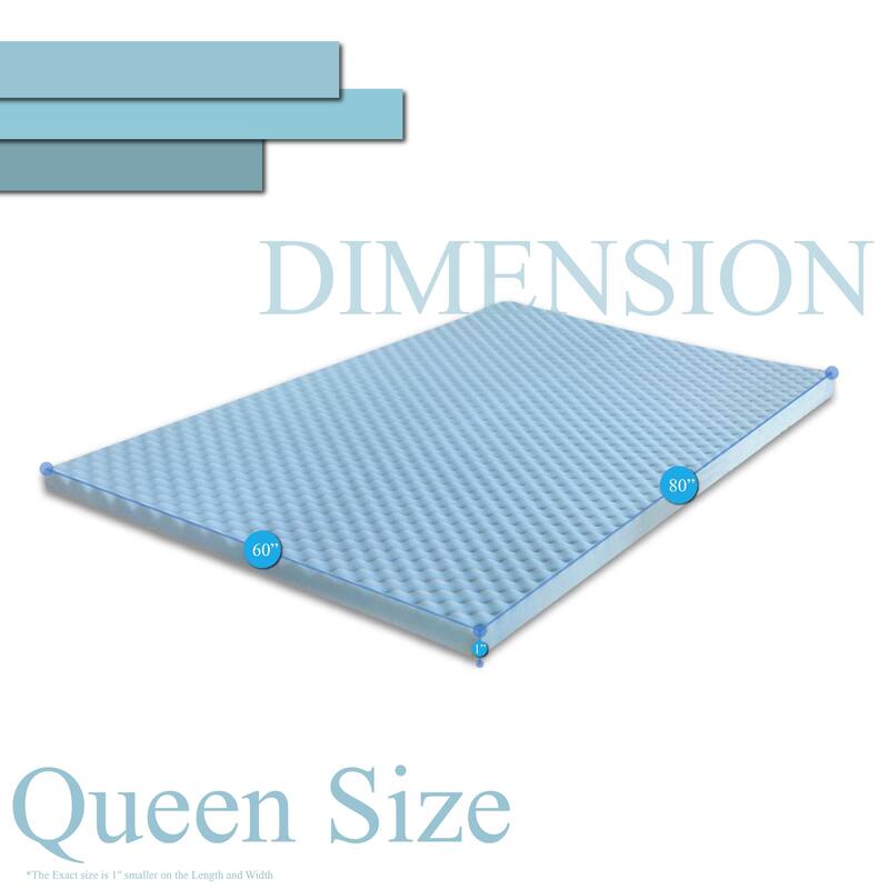Onetan,1-inch High Density Convoluted Egg Shell Breathable Cool Gel Foam Topper,Adds Comfort to Mattress, - Queen