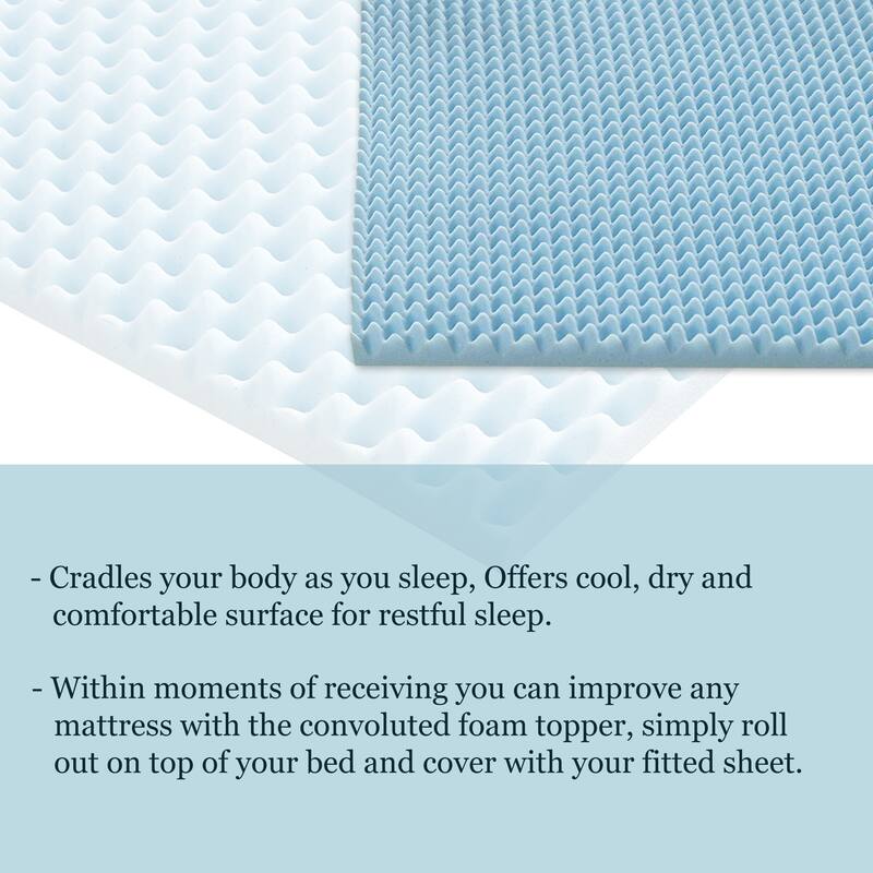 Onetan,1-inch High Density Convoluted Egg Shell Breathable Cool Gel Foam Topper,Adds Comfort to Mattress,