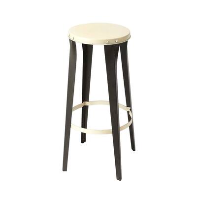 Transitional Black and White Round Backless Bar Stool - N/A