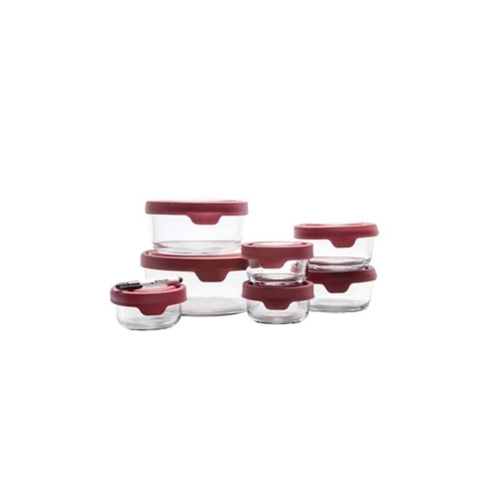 Anchor Hocking 7-Cup Round Food Storage Containers with Red Plastic Lids,  Set of 4