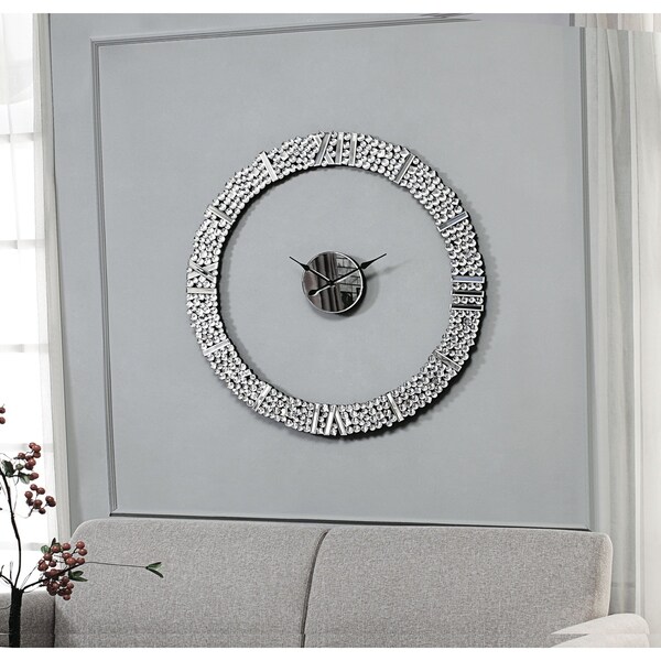 Wood and Mirror Wall Clock with Numberless Face, Black and Clear