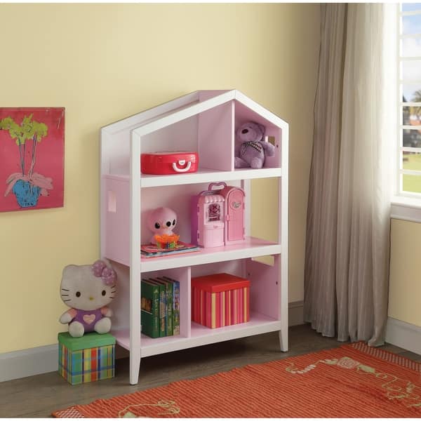Shop Wooden Kids Bookcase With Five Open Shelves Pink And White