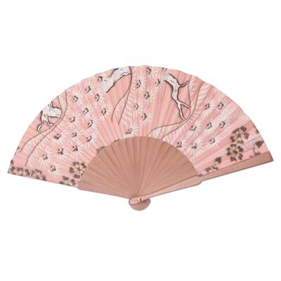 Handmade Bangli Springtime Silk Batik Fan (Indonesia) - 9" H x 16.5" W x 0.8" D