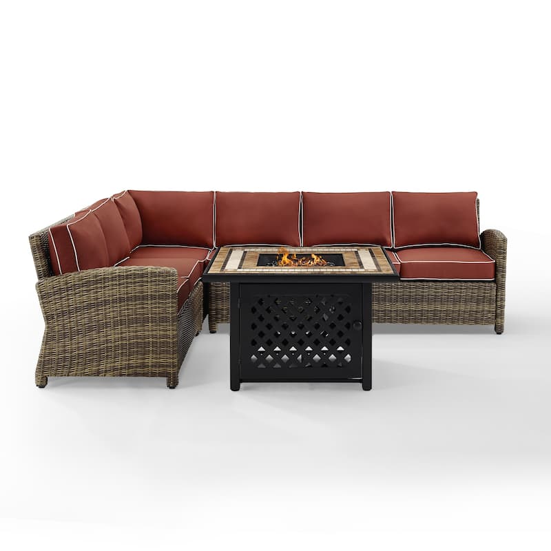 Crosley Bradenton 5-Piece Outdoor Wicker Seating Set With Sangria Cushions - 115.75 "W x 85.75 "D x 32.5 "H