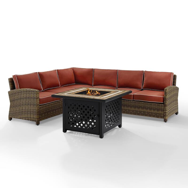 Crosley Bradenton 5-Piece Outdoor Wicker Seating Set With Sangria Cushions - 115.75 "W x 85.75 "D x 32.5 "H