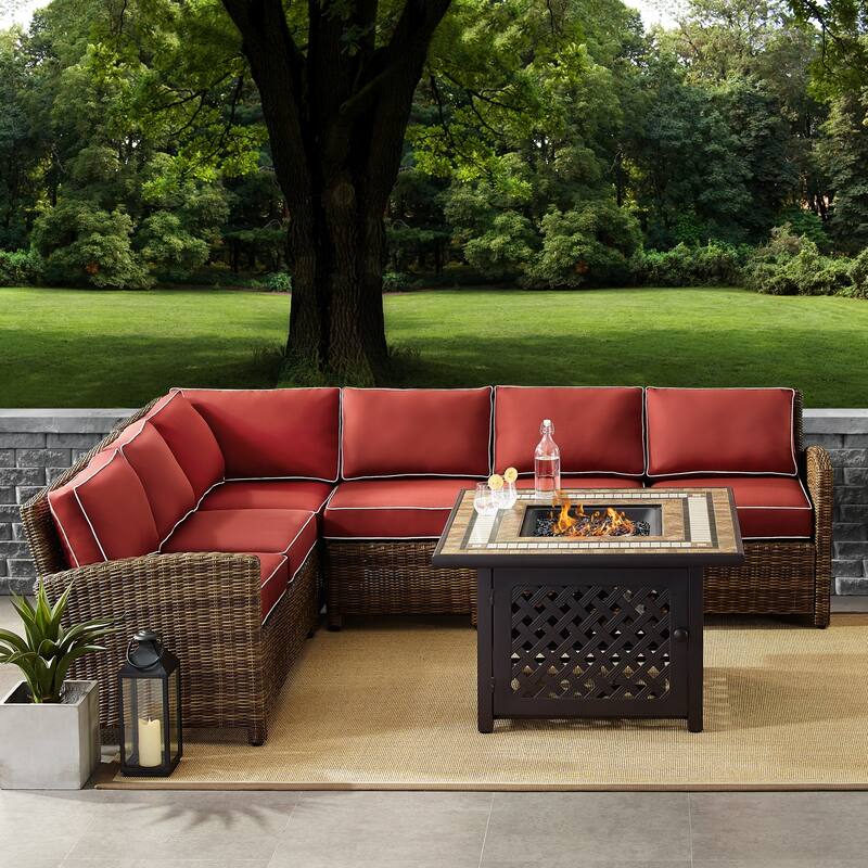 Crosley Bradenton 5-Piece Outdoor Wicker Seating Set With Sangria Cushions - 115.75 "W x 85.75 "D x 32.5 "H