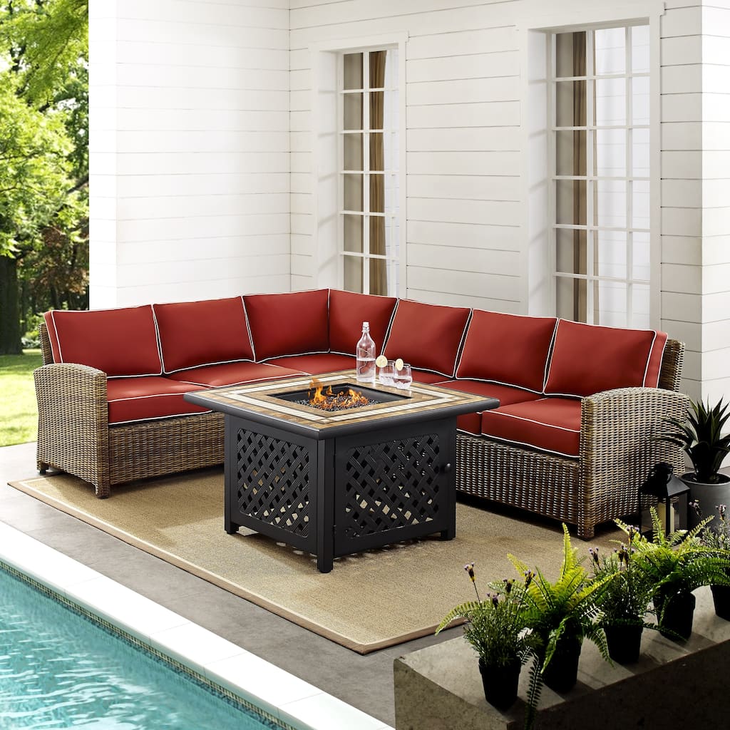 Crosley Bradenton 5-Piece Outdoor Wicker Seating Set With Sangria Cushions - 115.75 "W x 85.75 "D x 32.5 "H