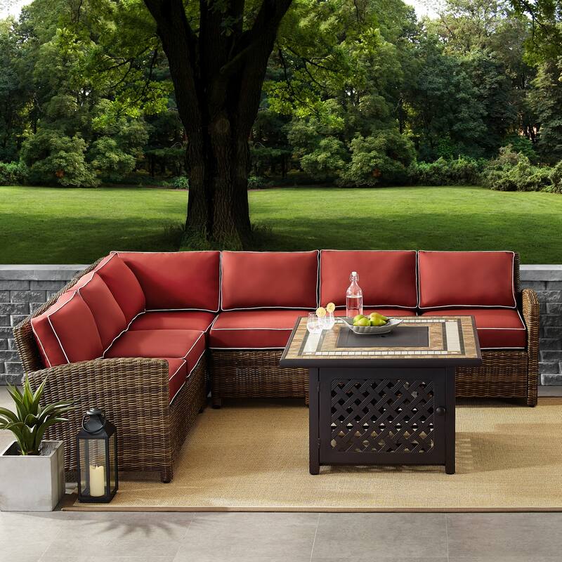 Crosley Bradenton 5-Piece Outdoor Wicker Seating Set With Sangria Cushions - 115.75 "W x 85.75 "D x 32.5 "H