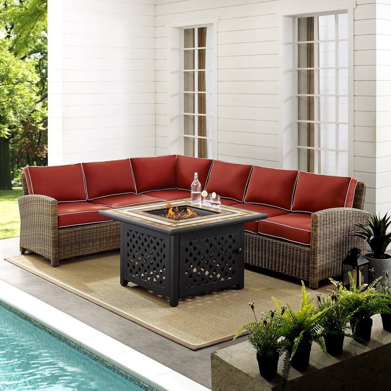 Crosley Bradenton 5-Piece Outdoor Wicker Seating Set With Sangria Cushions - 115.75 "W x 85.75 "D x 32.5 "H
