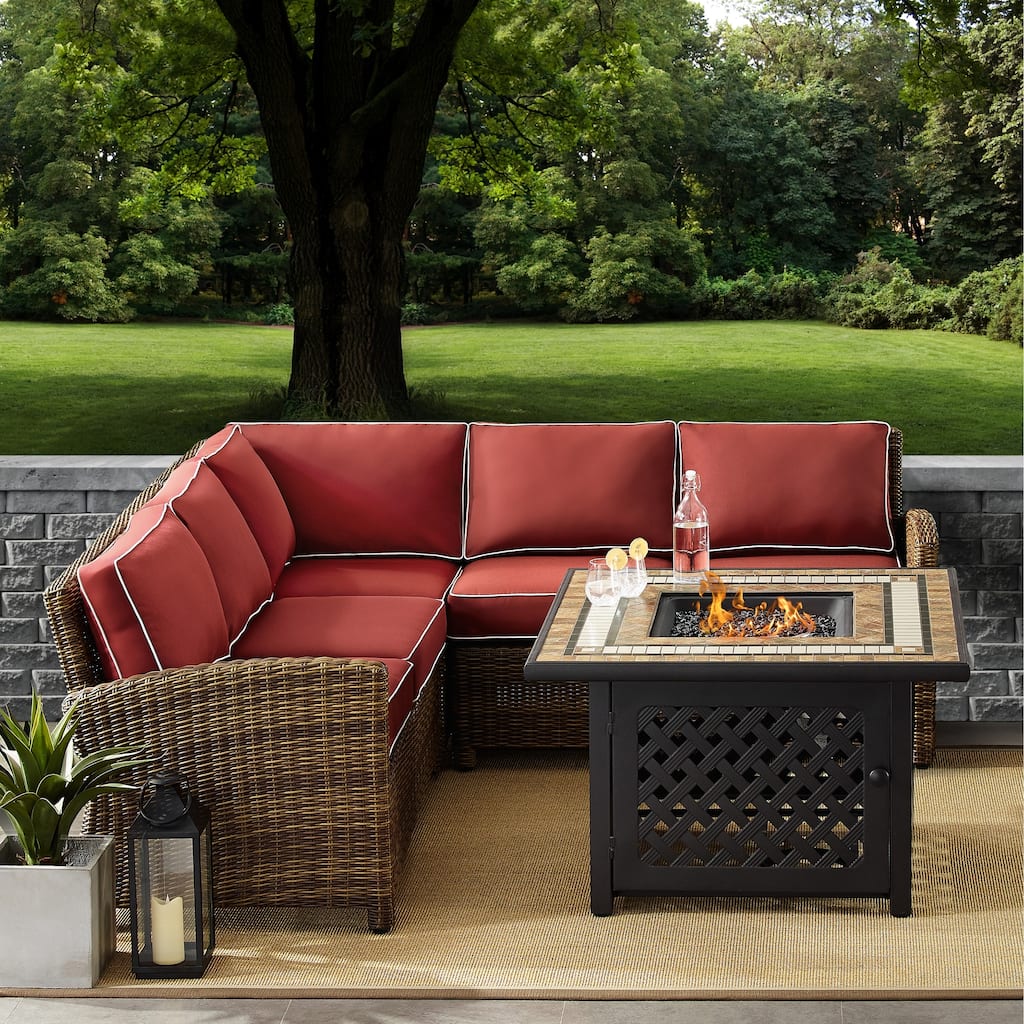 Crosley Bradenton 4-Piece Outdoor Wicker Seating Set With Sangria Cushions - 85.75 "W x 85.75 "D x 32.5 "H