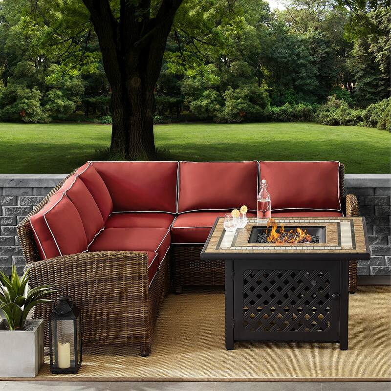 Crosley Bradenton 4-Piece Outdoor Wicker Seating Set With Sangria Cushions - 85.75 "W x 85.75 "D x 32.5 "H