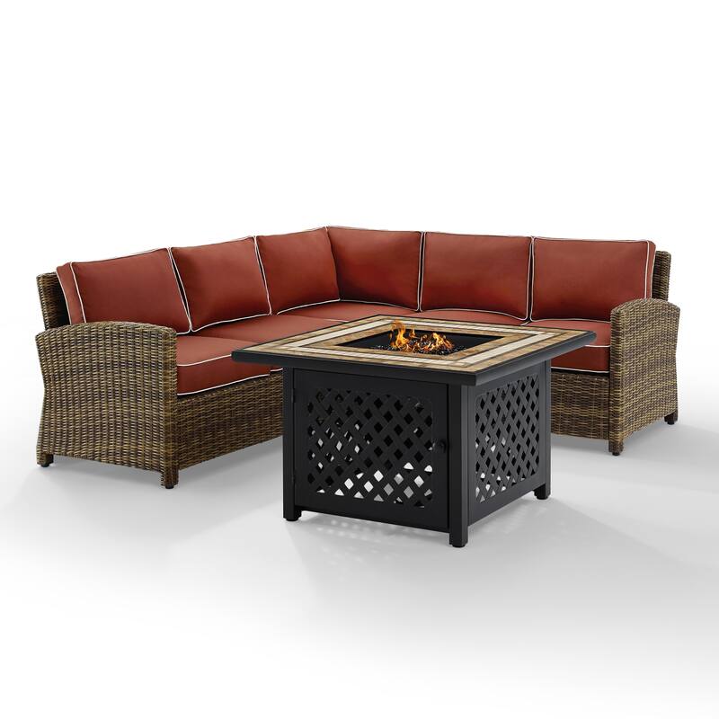 Crosley Bradenton 4-Piece Outdoor Wicker Seating Set With Sangria Cushions - 85.75 "W x 85.75 "D x 32.5 "H