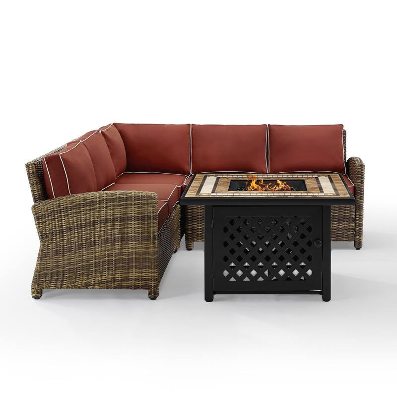Crosley Bradenton 4-Piece Outdoor Wicker Seating Set With Sangria Cushions - 85.75 "W x 85.75 "D x 32.5 "H
