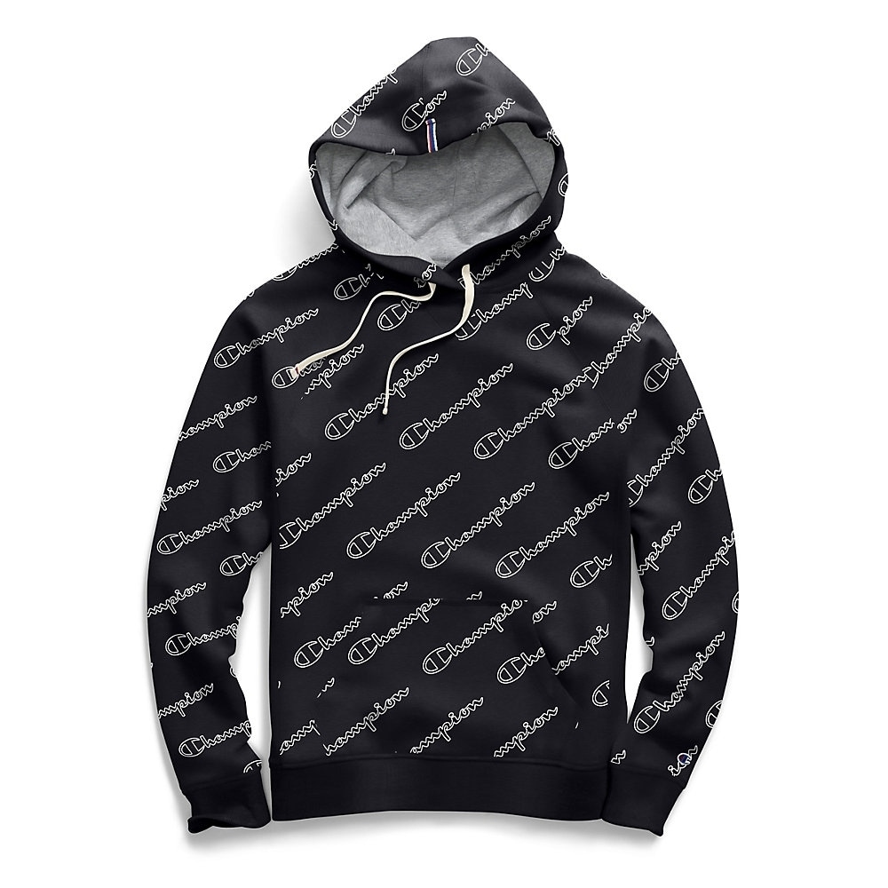 champion all over print hoodie black