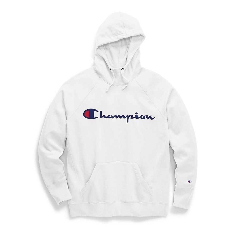 grey champion hoodie with white writing