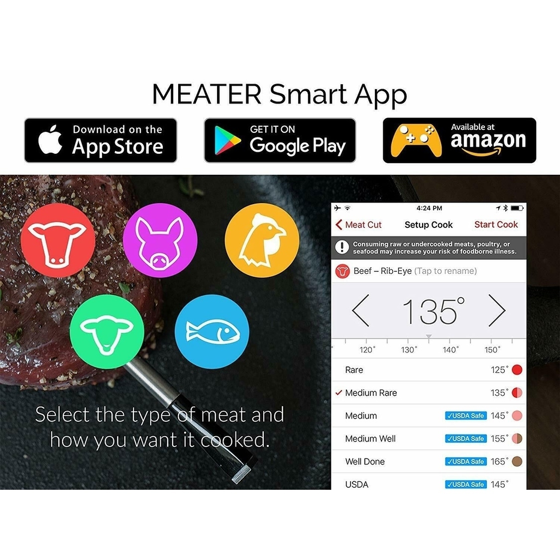 MEATER Original True Wireless Smart Meat Thermometer up to 33ft Range