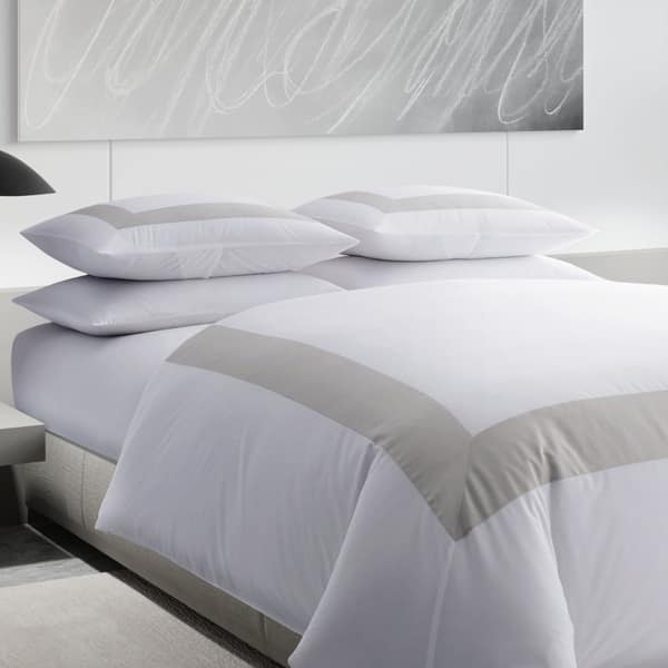 Shop Vera Wang Sateen Band Silver Duvet Cover Set On Sale