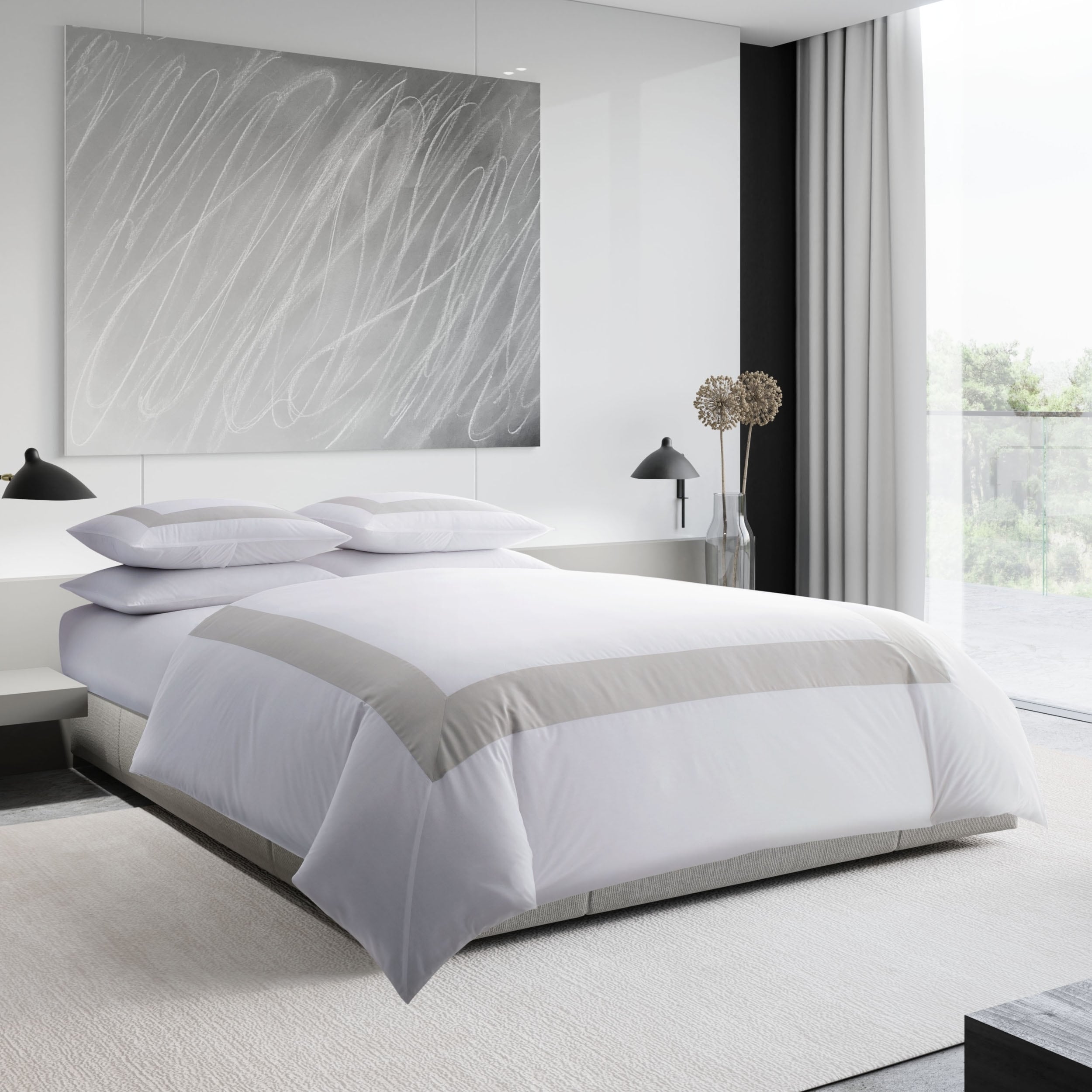 Shop Vera Wang Sateen Band Silver Duvet Cover Set On Sale