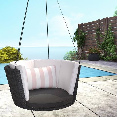 Novogratz Poolside Collection Sally Black Wicker Patio Hanging Swing