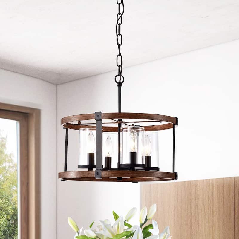 Akua Metal Wood Grain/Matte Black 4-light Chandelier