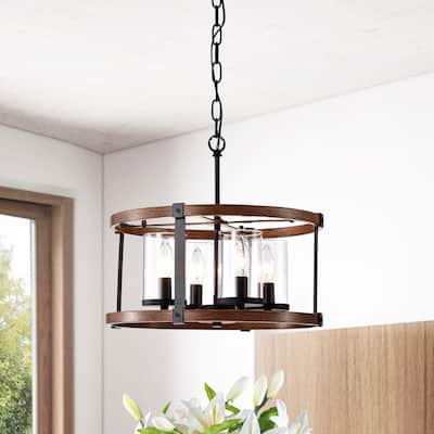 Akua Metal Wood Grain/Matte Black 4-light Chandelier