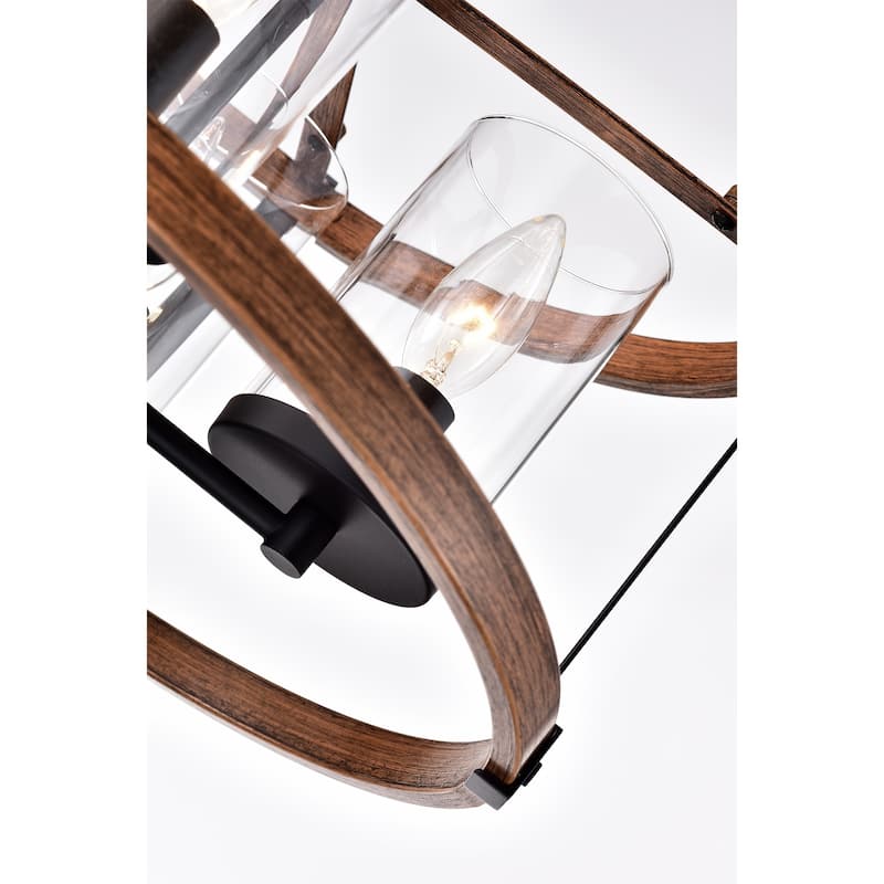 Akua Metal Wood Grain/Matte Black 4-light Chandelier