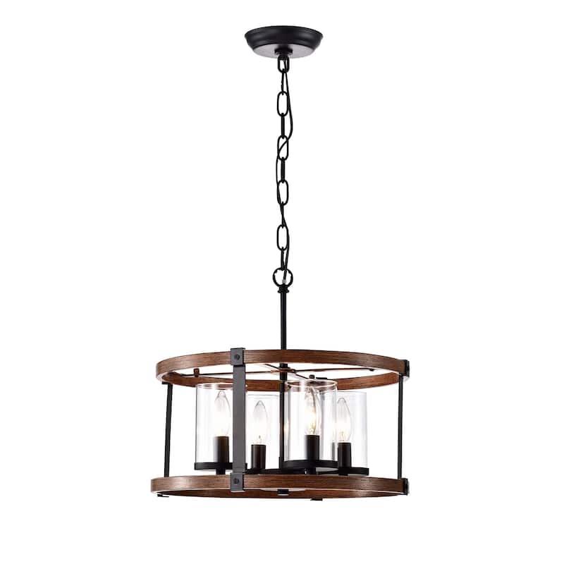 Akua Metal Wood Grain/Matte Black 4-light Chandelier
