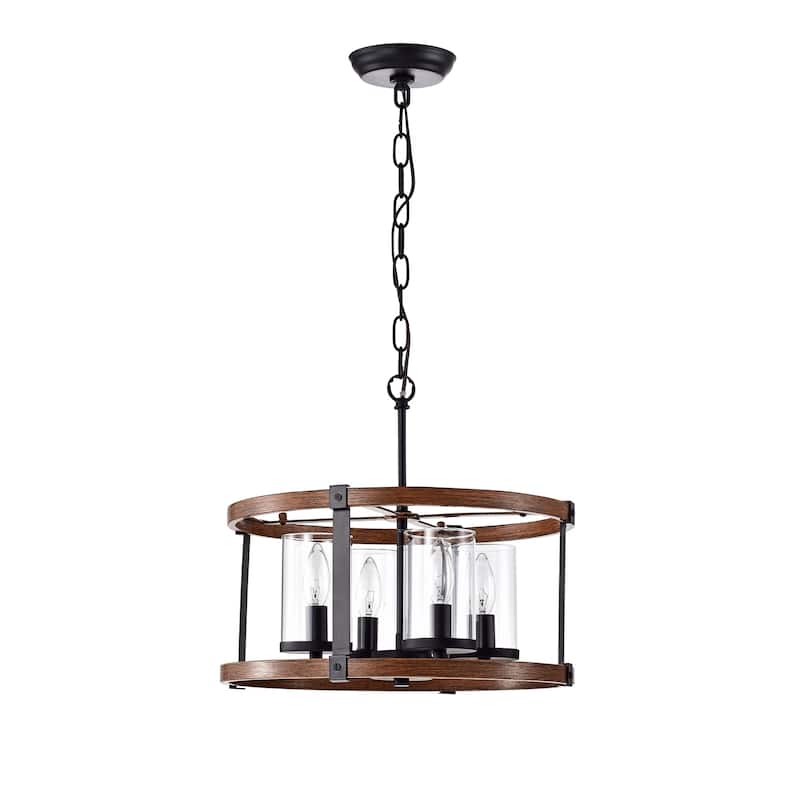 Akua Metal Wood Grain/Matte Black 4-light Chandelier