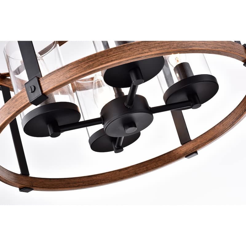 Akua Metal Wood Grain/Matte Black 4-light Chandelier