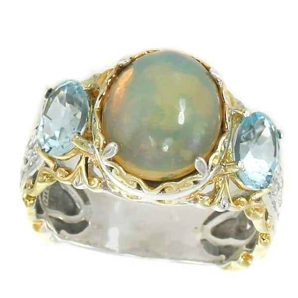 Michael Valitutti Palladium Silver Oval Ethiopian Opal & Aquamarine ...