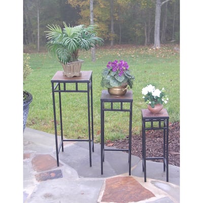 3 Piece Slate Square Plant Stands w/ Slate Tops