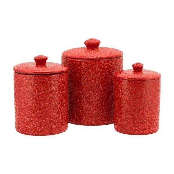 10 Strawberry Street Fleur Embossed 3 Piece Ceramic Canister Set