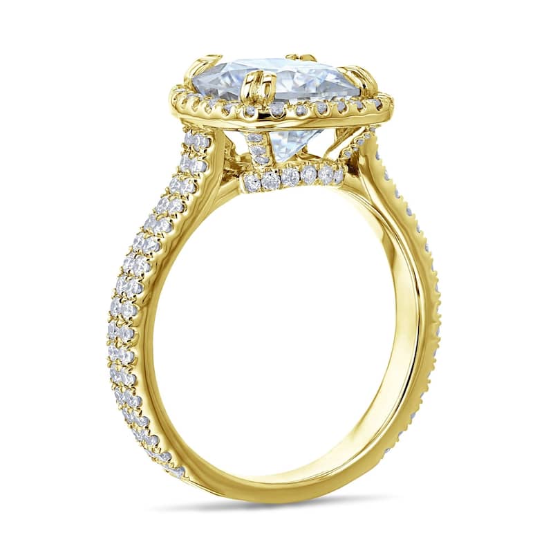 Kobelli 3.45 Carats Moissanite & Natural Diamond 14k Solid Gold Cushion Halo Near Eternity Dual Band Maya Engagement Ring