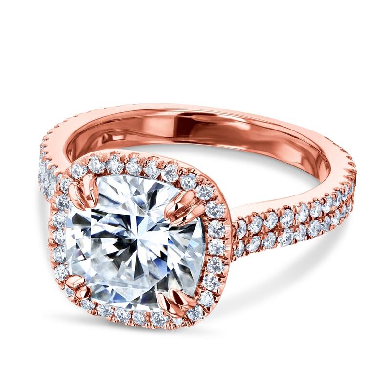 Kobelli 3.45 Carats Moissanite & Natural Diamond 14k Solid Gold Cushion Halo Near Eternity Dual Band Maya Engagement Ring