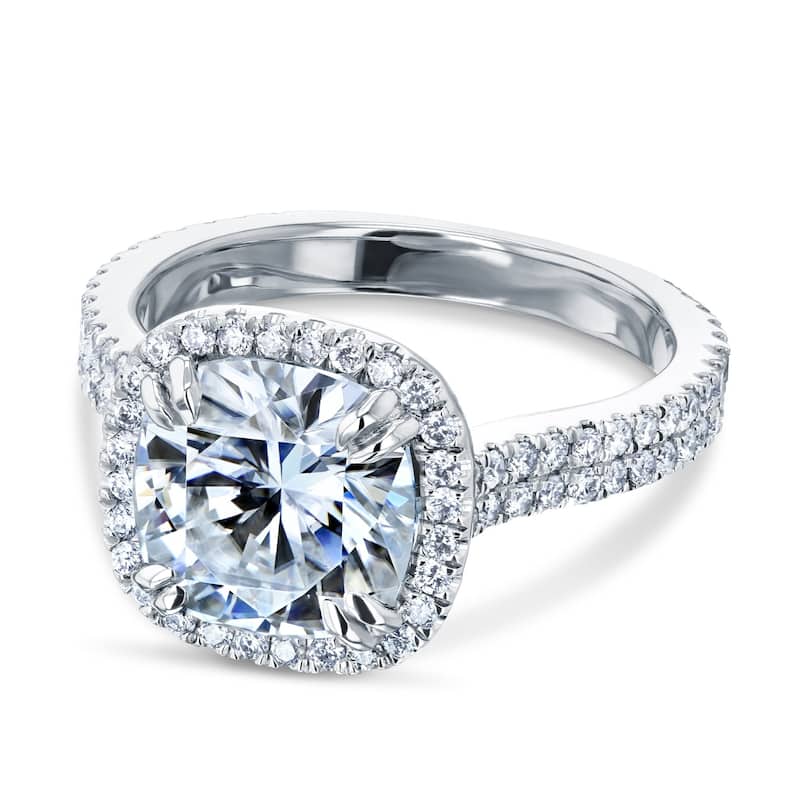 Kobelli 3.45 Carats Moissanite & Natural Diamond 14k Solid Gold Cushion Halo Near Eternity Dual Band Maya Engagement Ring