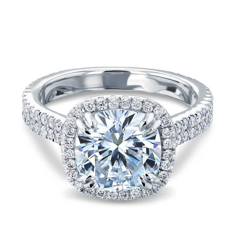 Kobelli 3.45 Carats Moissanite & Natural Diamond 14k Solid Gold Cushion Halo Near Eternity Dual Band Maya Engagement Ring