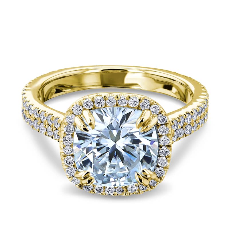 Kobelli 3.45 Carats Moissanite & Natural Diamond 14k Solid Gold Cushion Halo Near Eternity Dual Band Maya Engagement Ring