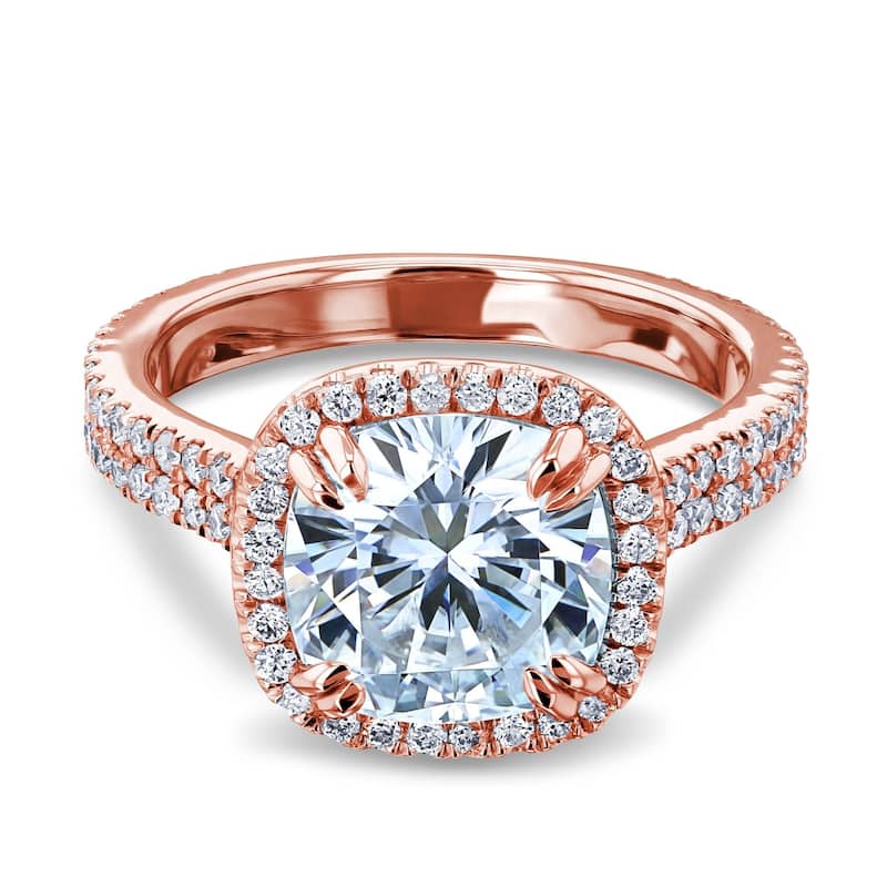 Annello by Kobelli 14k Gold 2.8ct Cushion Forever One Moissanite and 5/8ct Diamond Head Halo Engagement Ring (DEF/VS, GH/I)