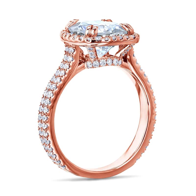 Annello by Kobelli 14k Gold 2.8ct Cushion Forever One Moissanite and 5/8ct Diamond Head Halo Engagement Ring (DEF/VS, GH/I)