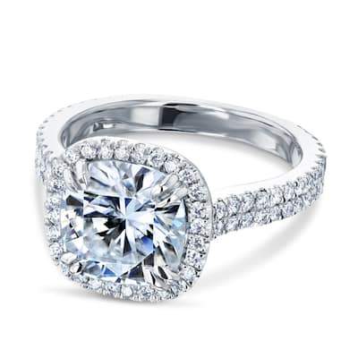 Annello by Kobelli 14k Gold 2.8ct Cushion Forever One Moissanite and 5/8ct Diamond Head Halo Engagement Ring (DEF/VS, GH/I)