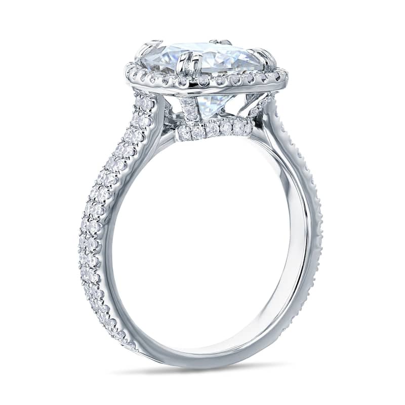 Annello by Kobelli 14k Gold 2.8ct Cushion Forever One Moissanite and 5/8ct Diamond Head Halo Engagement Ring (DEF/VS, GH/I)