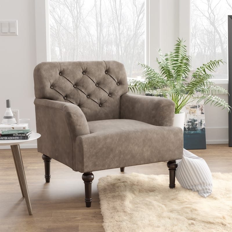 Purani Transitional Vinyl Tufted Wide Accent Chair with T-cushion by Furniture of America - Brown
