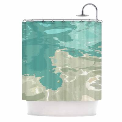 Elena Ivan-Papadopoulou "At The Pool" Beige Blue Holiday Abstract Digital Mixed Media Shower Curtain