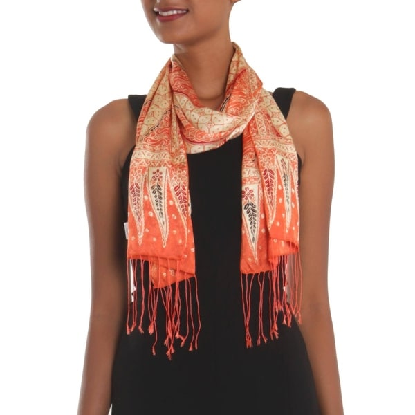 NOVICA Handmade Parang World In Mandarin Batik Silk Scarf (indonesia). Opens flyout.